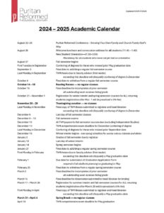 Academic Calendar Puritan Reformed Theological Seminary